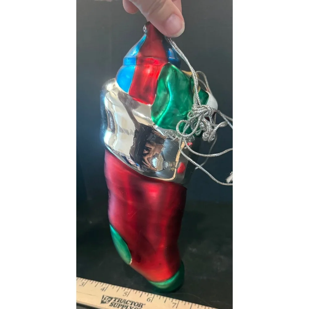 Dept 56 Mercury Glass Large Christmas Ornament Red Stocking Bear Stars 10